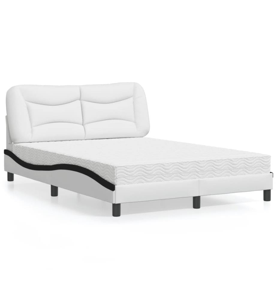 Bett mit Matratze Weiss und Schwarz 120x200 cm Kunstleder