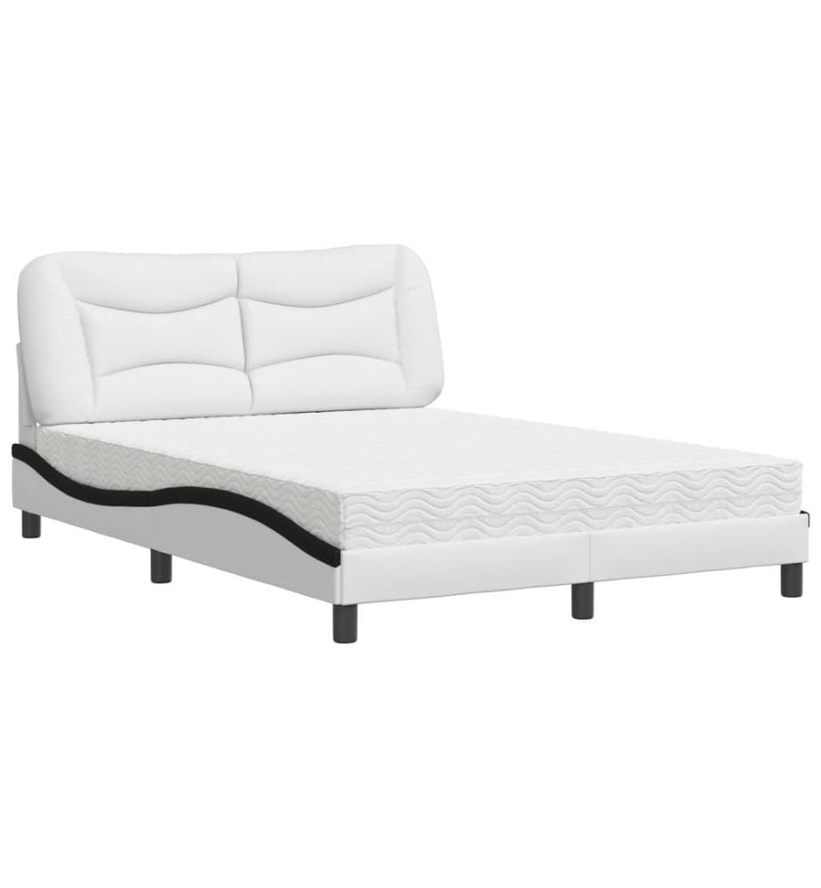 Bett mit Matratze Weiss und Schwarz 120x200 cm Kunstleder