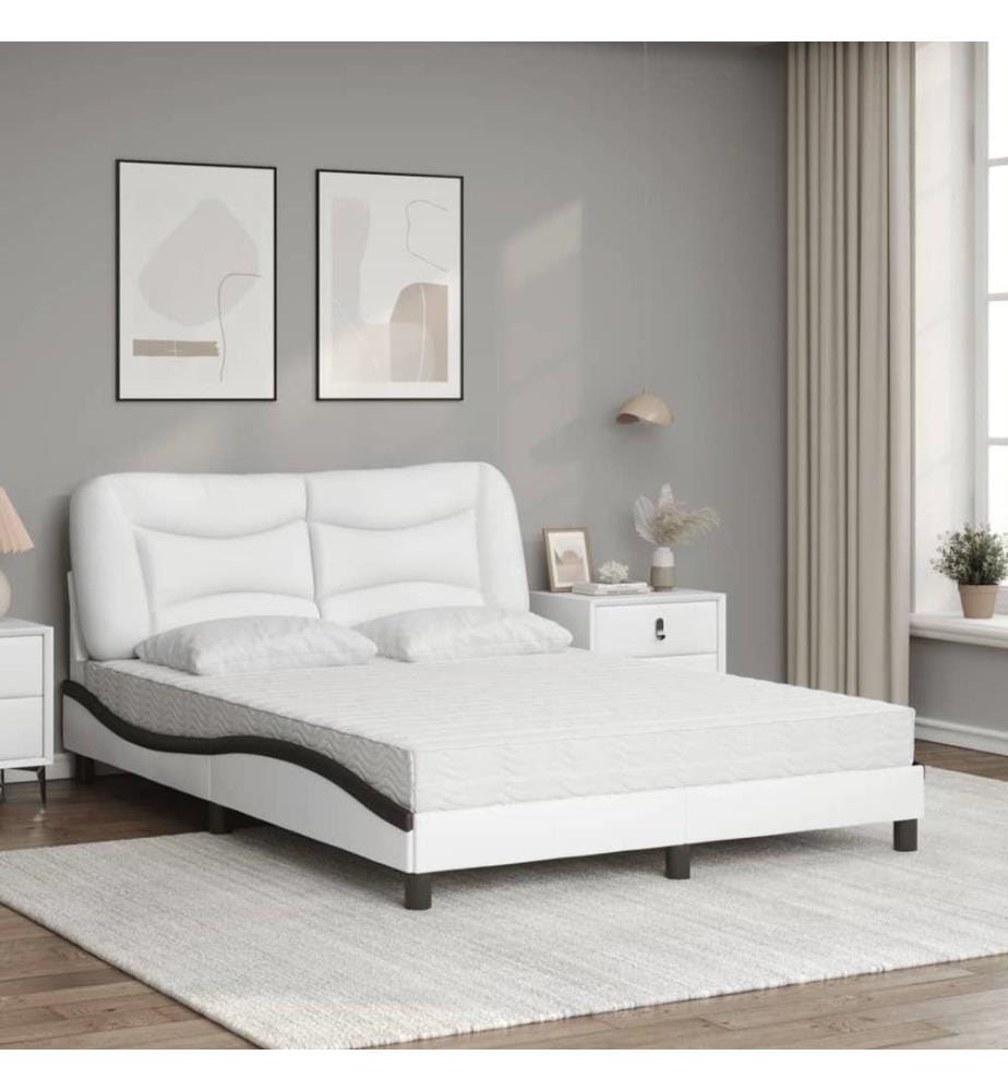 Bett mit Matratze Weiss und Schwarz 120x200 cm Kunstleder