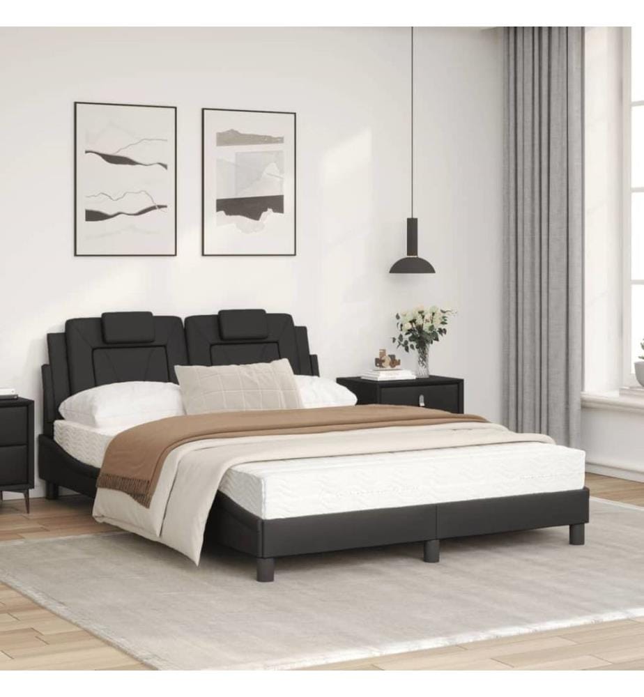 Bett mit Matratze Schwarz 120x200 cm Kunstleder