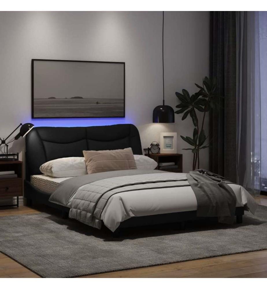 Cadre de lit avec lumières LED noir 120x200 cm tissu