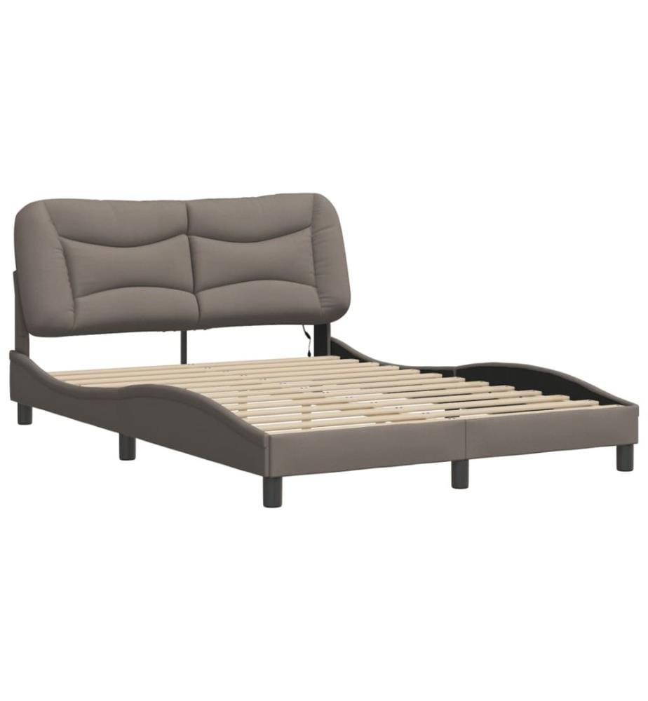 Cadre de lit avec lumières LED taupe 120x200 cm tissu