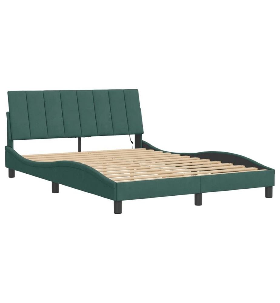Cadre de lit avec lumières LED vert foncé 120x200 cm velours