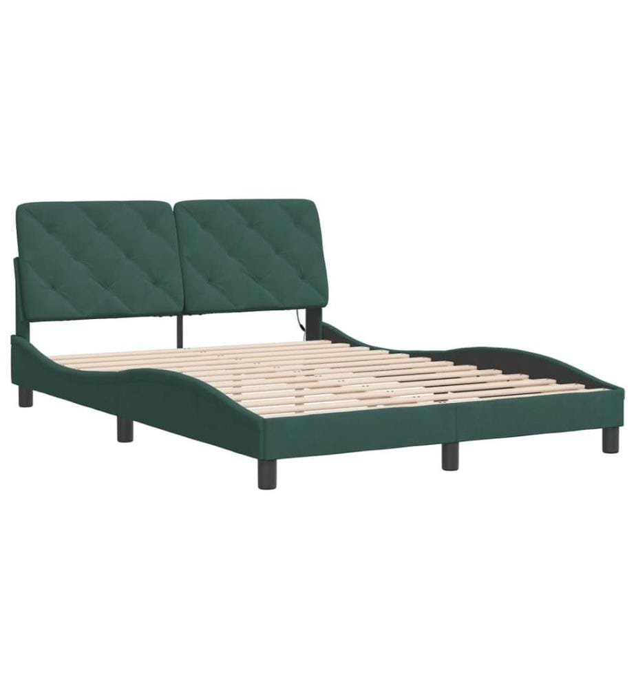 Cadre de lit avec lumières LED vert foncé 120x200 cm velours