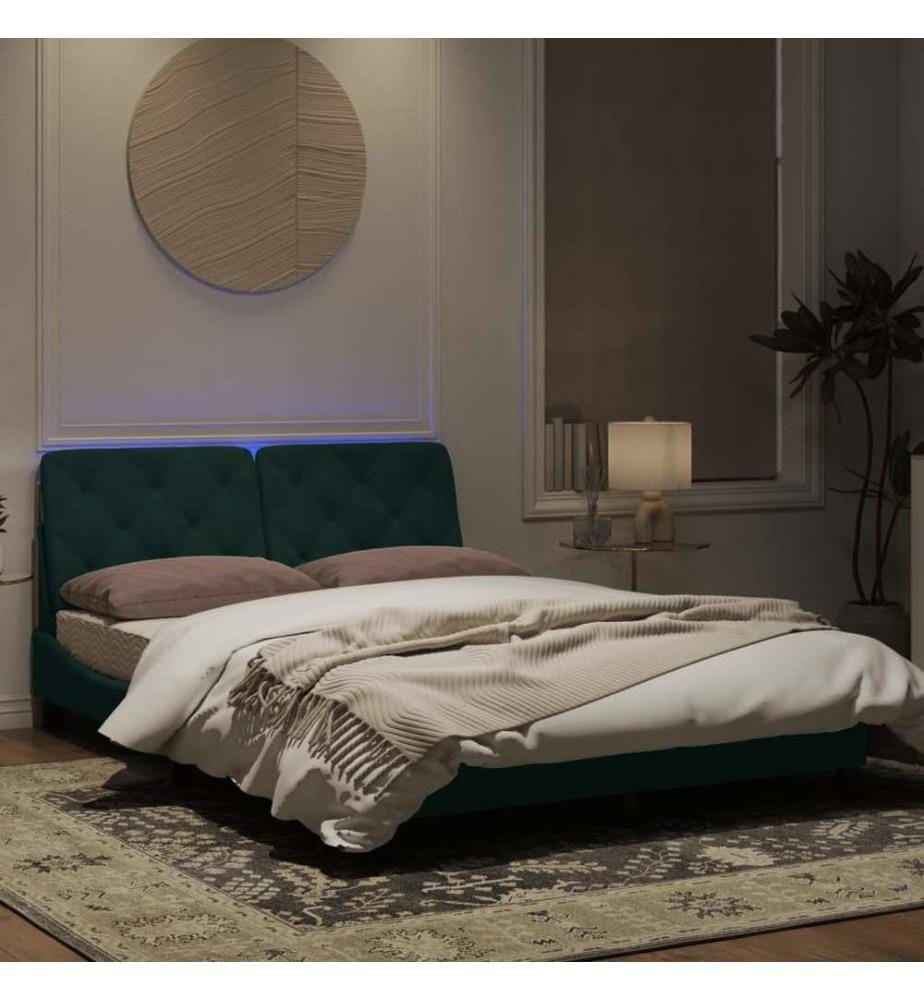 Cadre de lit avec lumières LED vert foncé 120x200 cm velours