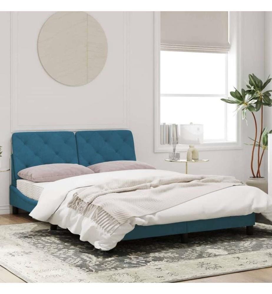 Bettgestell mit LED-Leuchten Blau 120x200 cm Samt