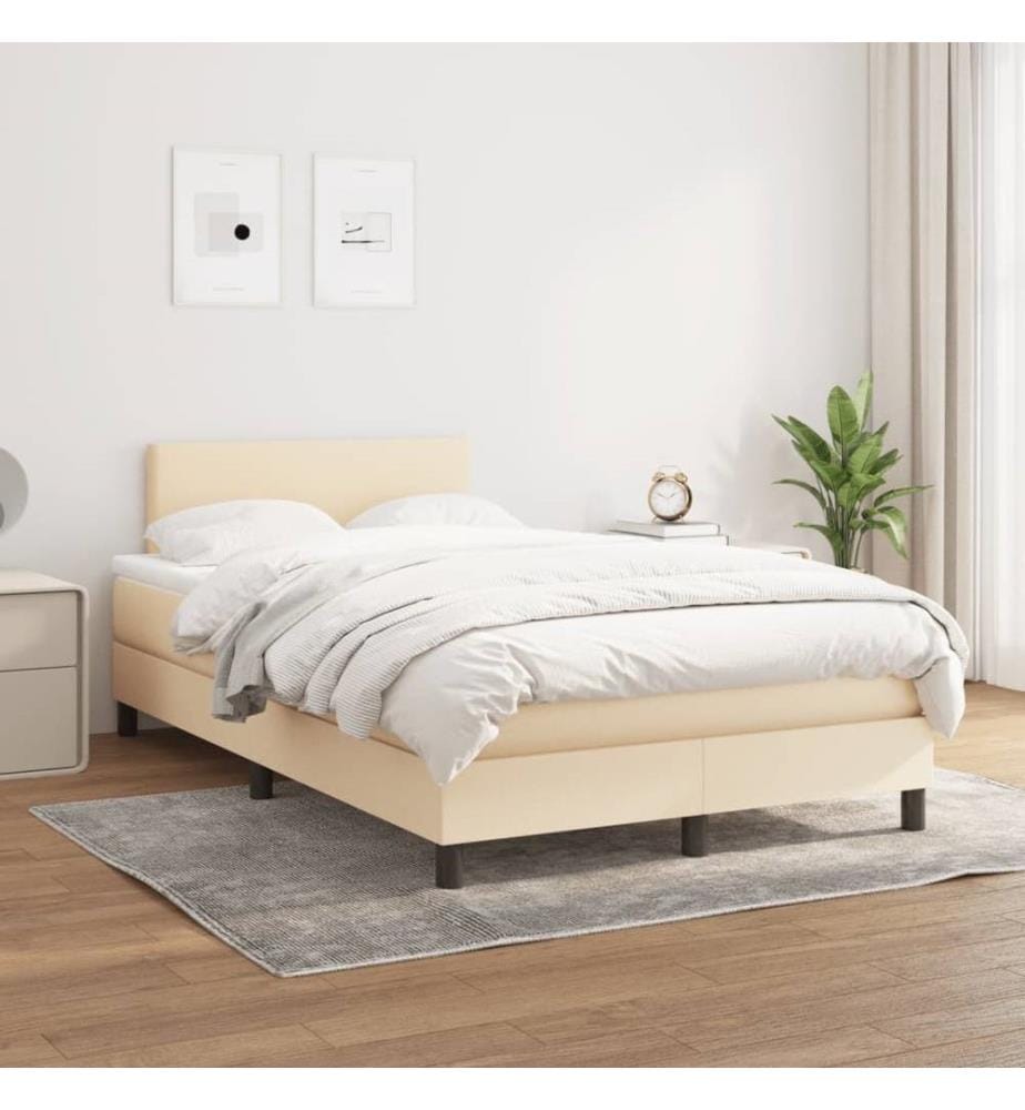 Sommier à lattes de lit avec matelas crème 120x190 cm tissu