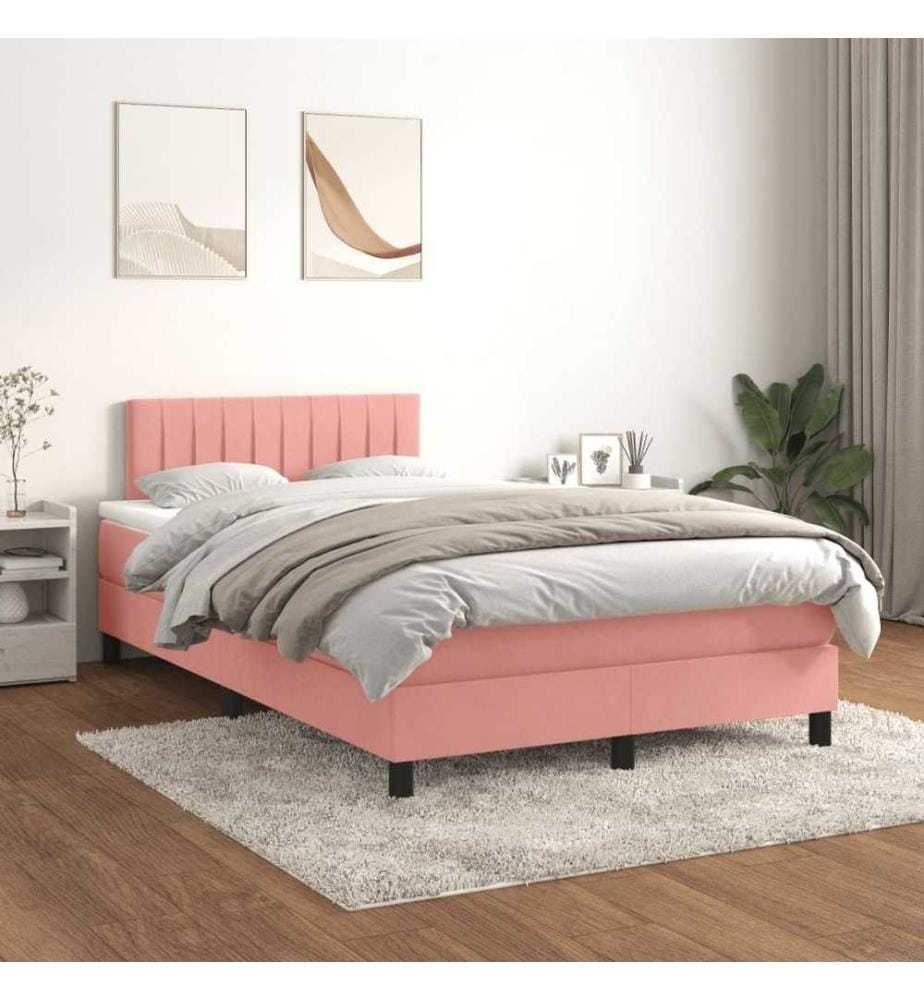 Sommier à lattes de lit avec matelas rose 120x190 cm velours