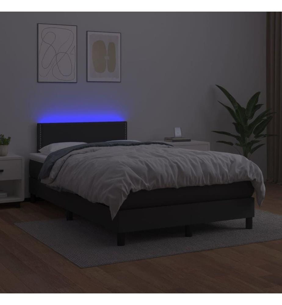 Sommier à lattes de lit matelas LED noir 120x190 cm similicuir