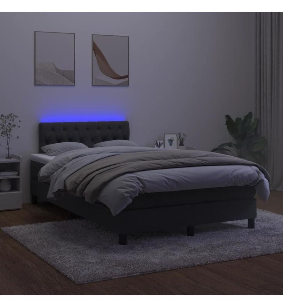 Sommier à lattes de lit et matelas LED noir 120x190 cm velours