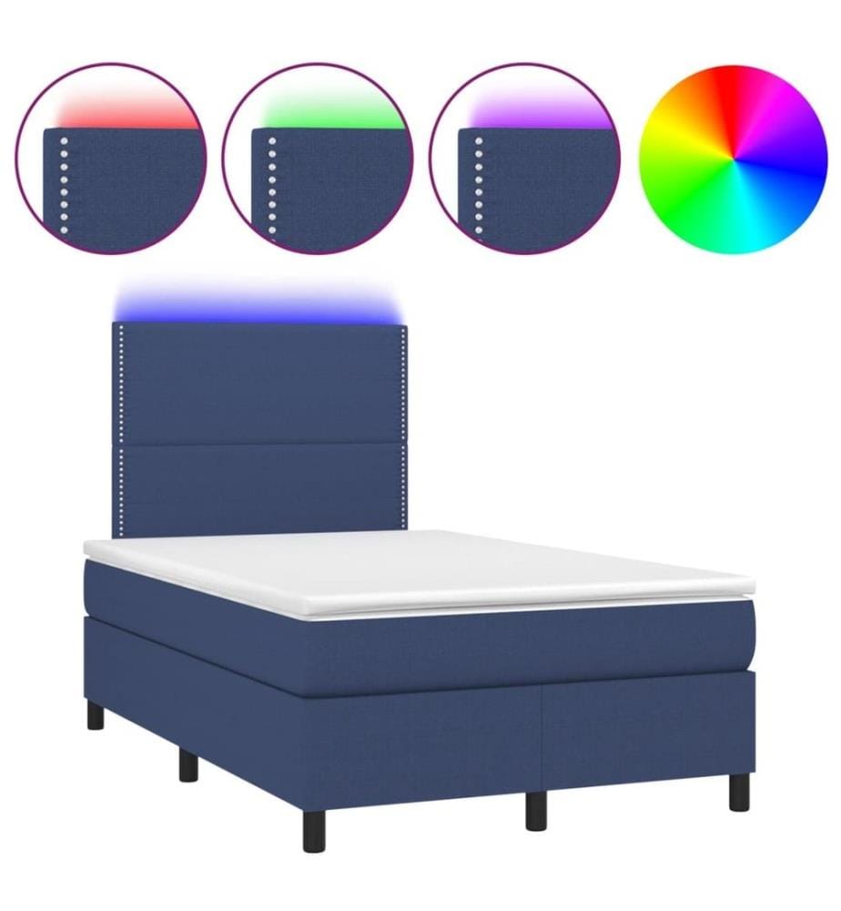 Boxspringbett mit Matratze & LED Blau 120x190 cm Stoff