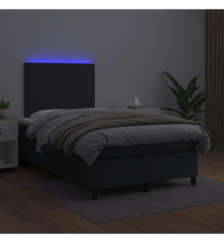 Sommier à lattes de lit matelas LED noir 120x190 cm similicuir