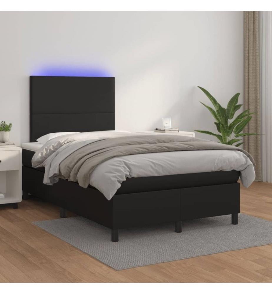Sommier à lattes de lit matelas LED noir 120x190 cm similicuir