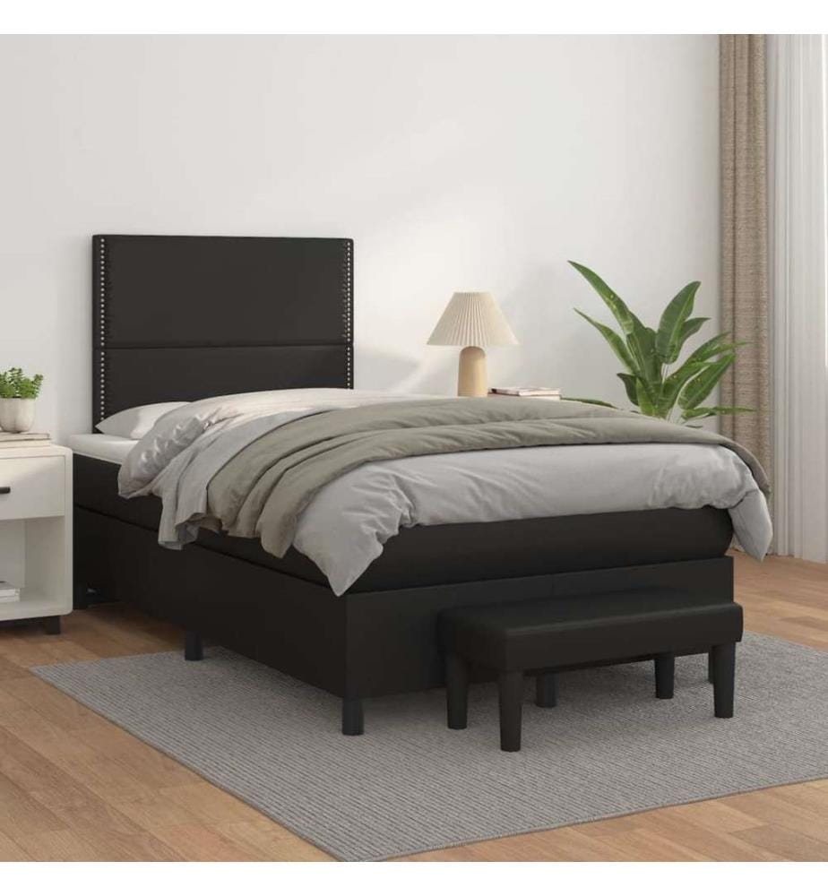 Sommier à lattes de lit avec matelas noir 120x190 cm similicuir