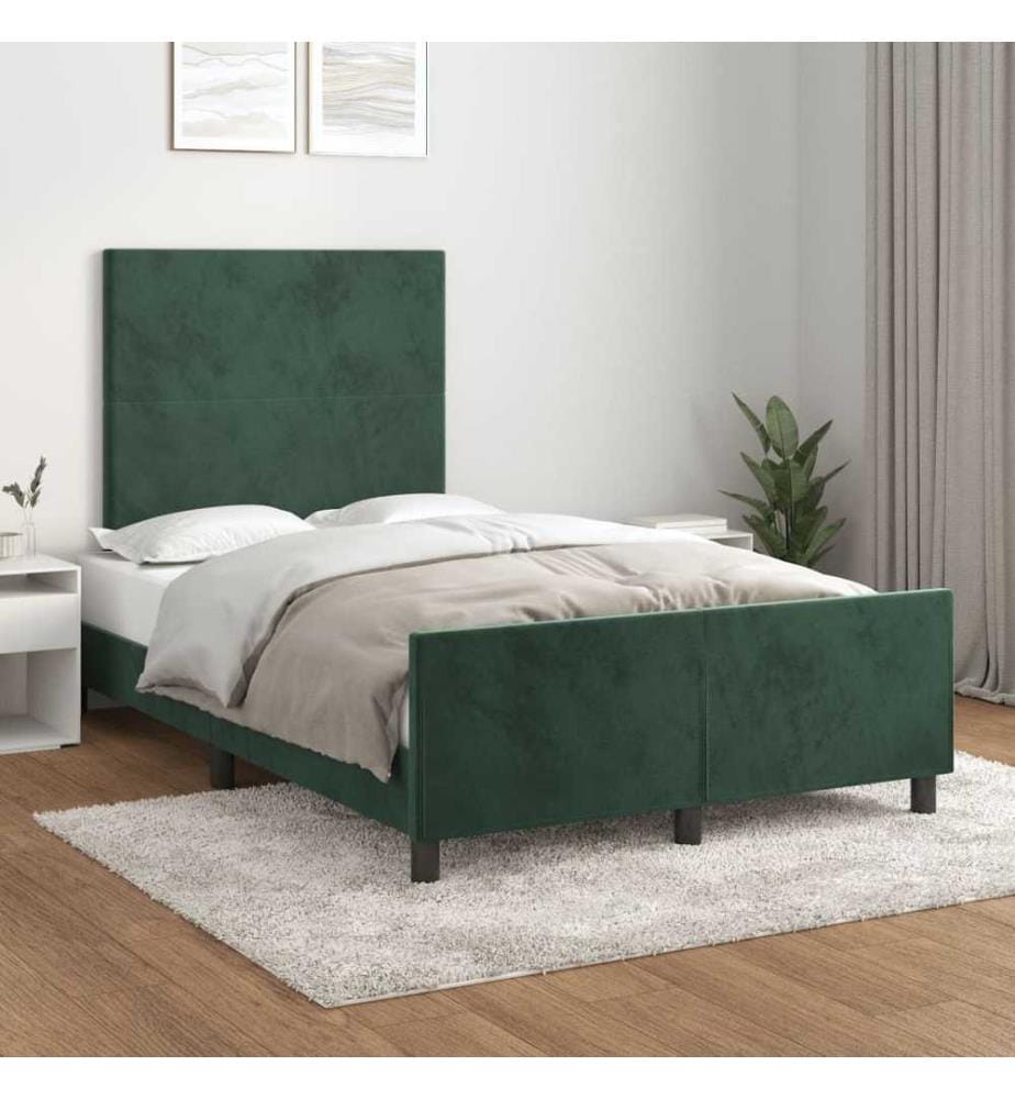 Cadre de lit avec tête de lit vert foncé 120x190 cm velours