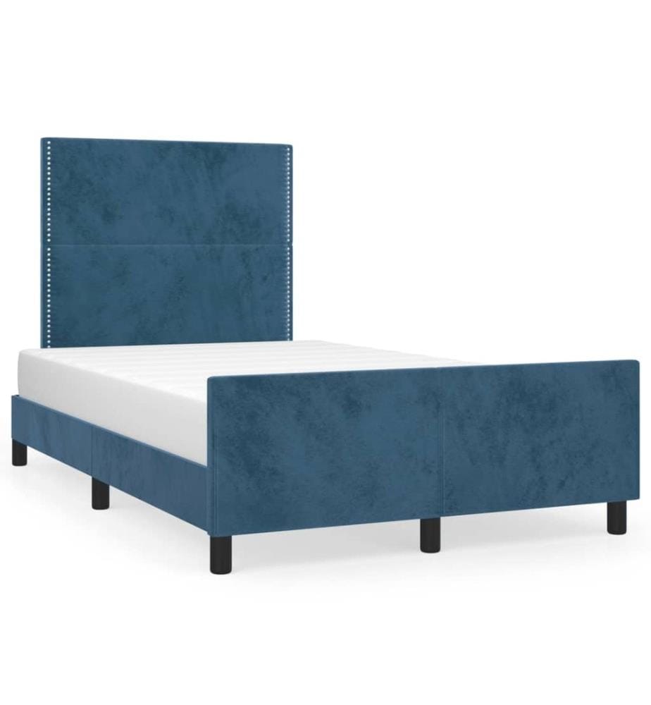 Cadre de lit avec tête de lit bleu foncé 120x190 cm velours