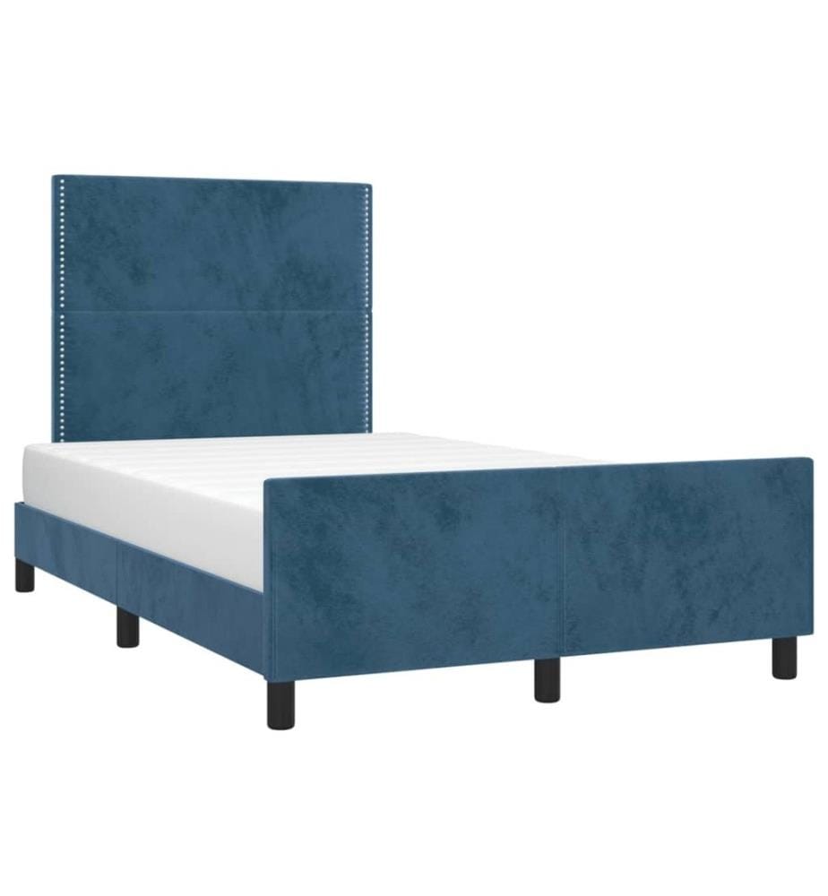 Cadre de lit avec tête de lit bleu foncé 120x190 cm velours