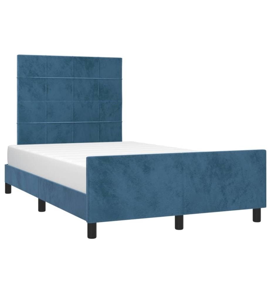 Cadre de lit avec tête de lit bleu foncé 120x190 cm velours