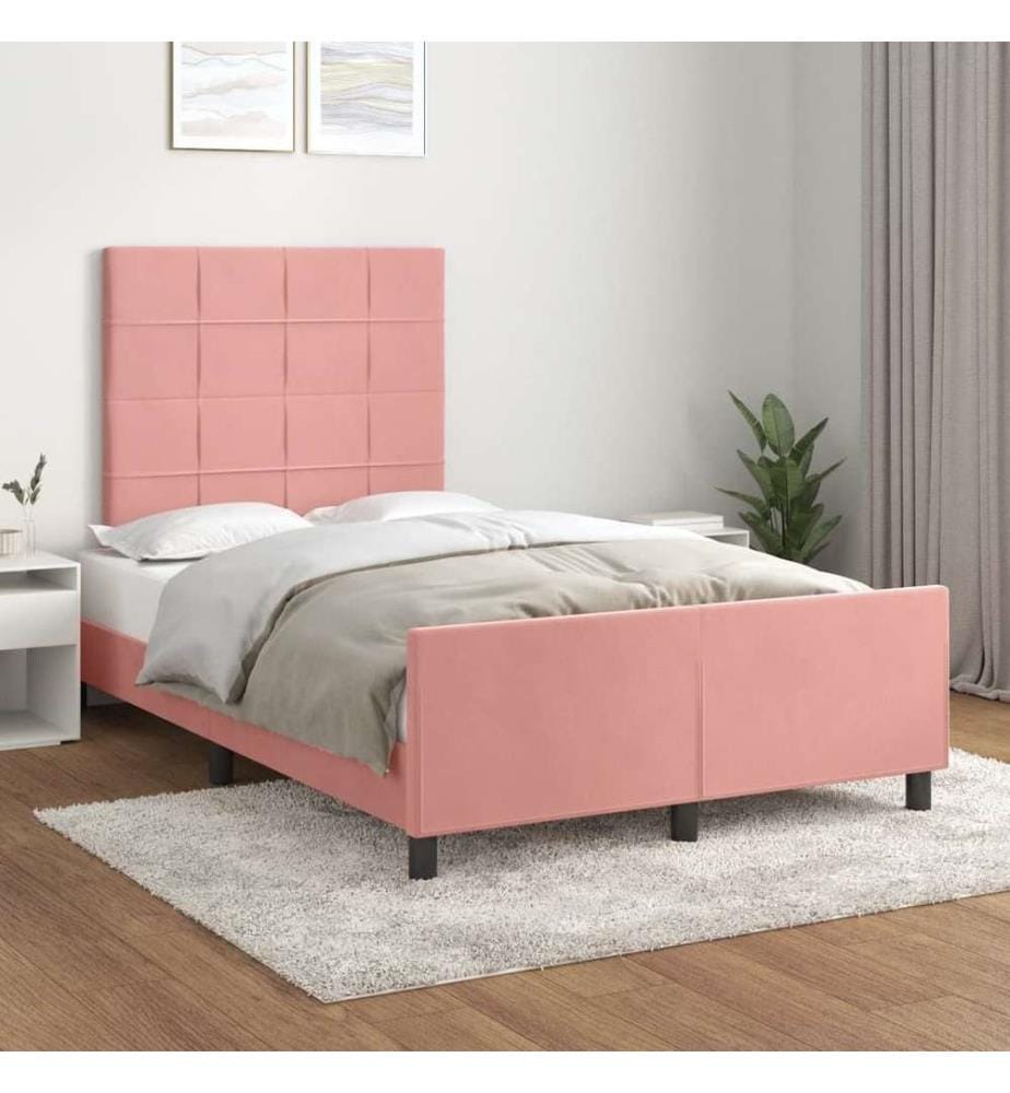 Cadre de lit avec tête de lit rose 120x190 cm velours