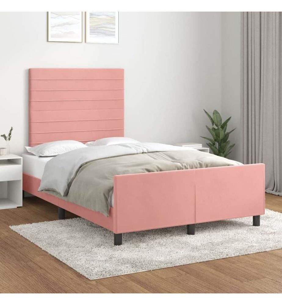 Cadre de lit avec tête de lit rose 120x190 cm velours