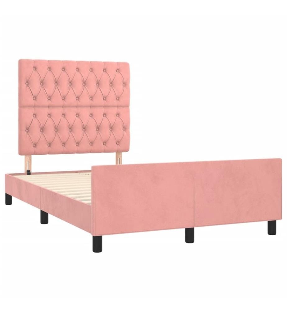 Cadre de lit avec tête de lit rose 120x190 cm velours