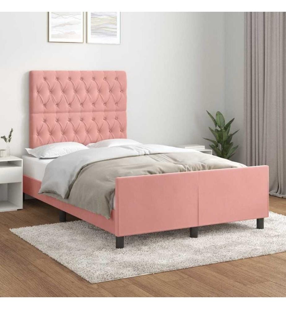 Cadre de lit avec tête de lit rose 120x190 cm velours