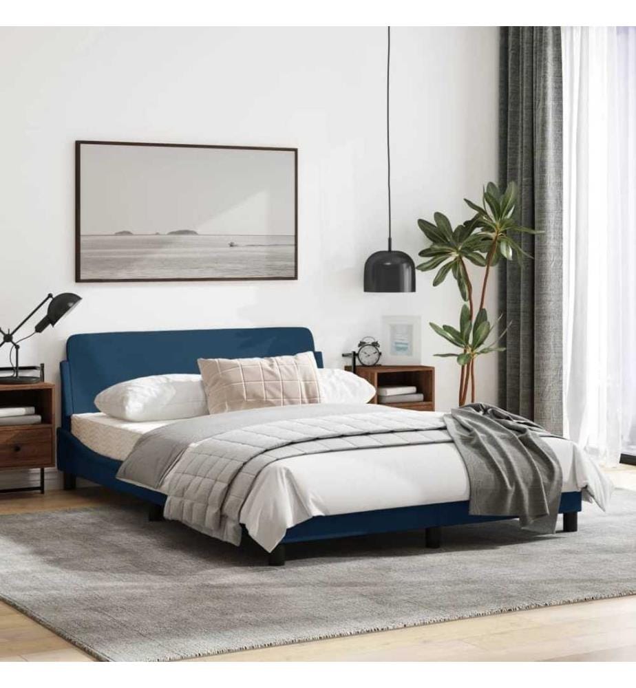 Bettgestell mit Kopfteil Blau 120x200 cm Stoff