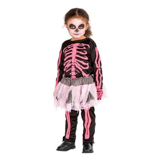 Mädchenkostüm Pink Skelett