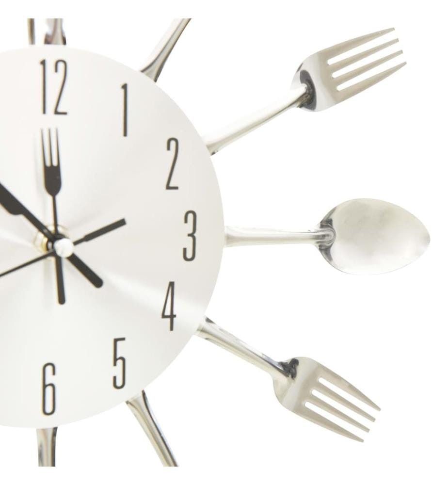 Wanduhr mit Löffel und Gabel Design Silbern 31 cm Aluminium
