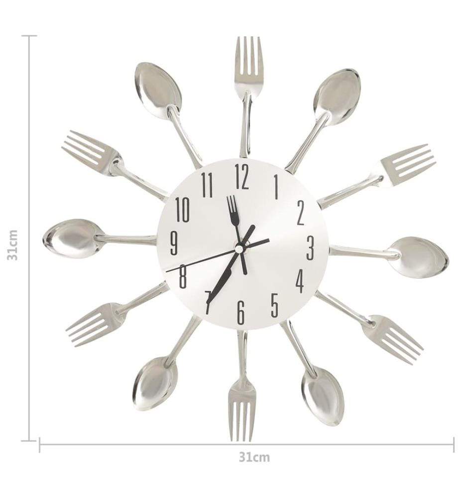 Wanduhr mit Löffel und Gabel Design Silbern 31 cm Aluminium
