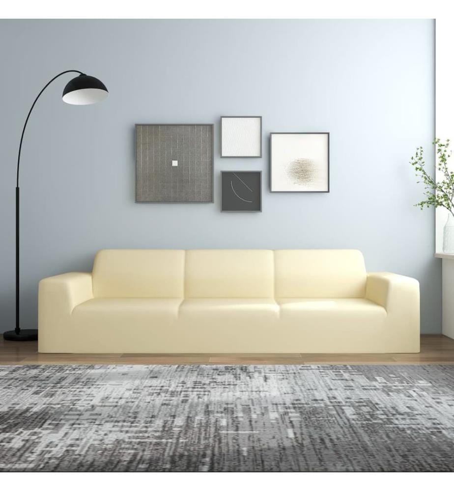 Stretch Sofahusse 4-Sitzer Creme Polyester-Jersey