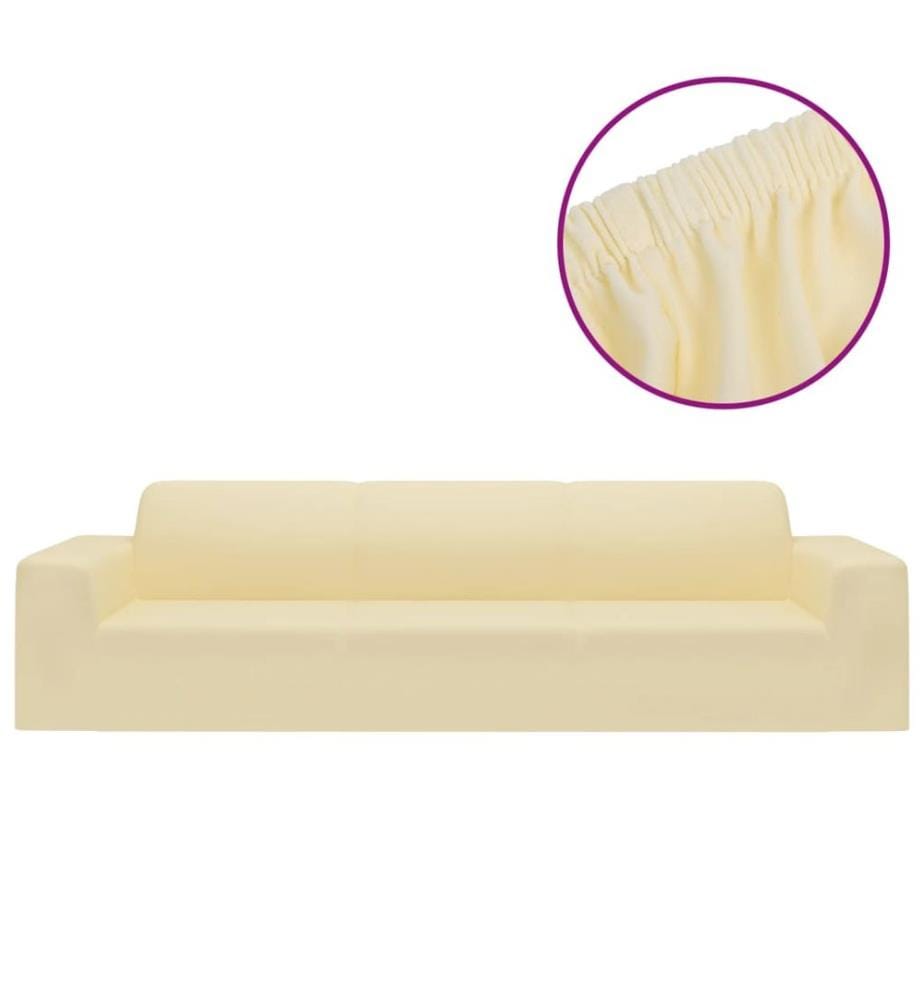 Stretch Sofahusse 4-Sitzer Creme Polyester-Jersey