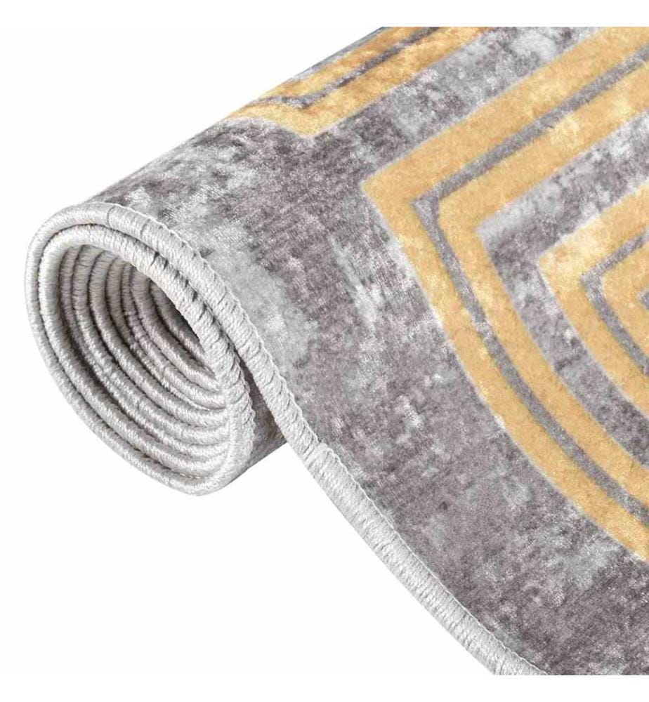 Teppich Waschbar 80x300 cm Grau Rutschfest