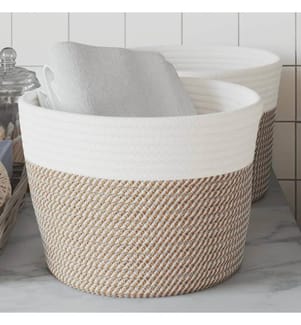 Paniers de rangement 2 pcs marron et blanc Ø24x18 cm coton