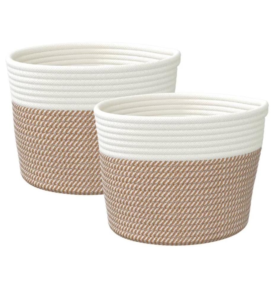 Paniers de rangement 2 pcs marron et blanc Ø24x18 cm coton