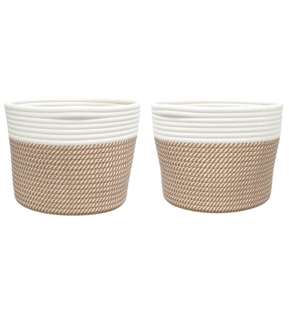 Paniers de rangement 2 pcs marron et blanc Ø24x18 cm coton