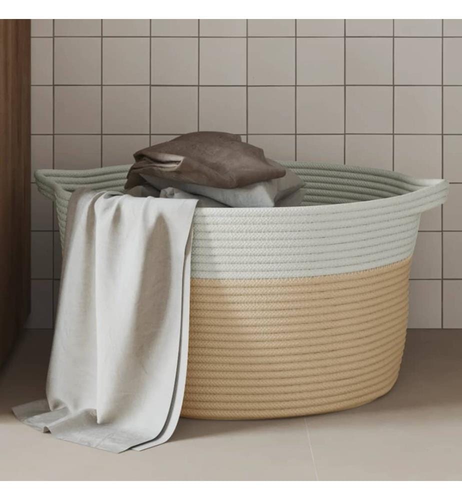 Panier de rangement beige et blanc Ø40x25 cm coton
