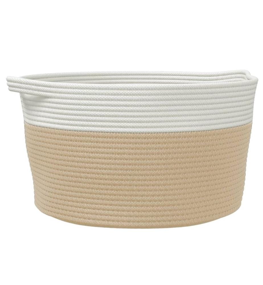 Panier de rangement beige et blanc Ø40x25 cm coton