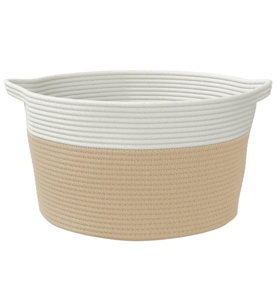 Panier de rangement beige et blanc Ø40x25 cm coton