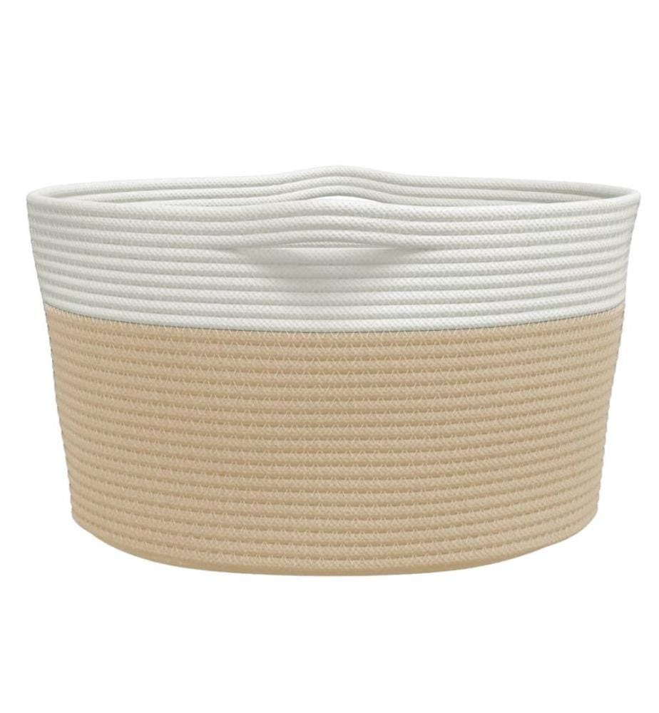 Panier de rangement beige et blanc Ø40x25 cm coton