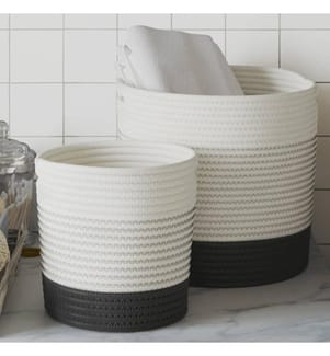 Paniers de rangement 2 pcs blanc et noir coton