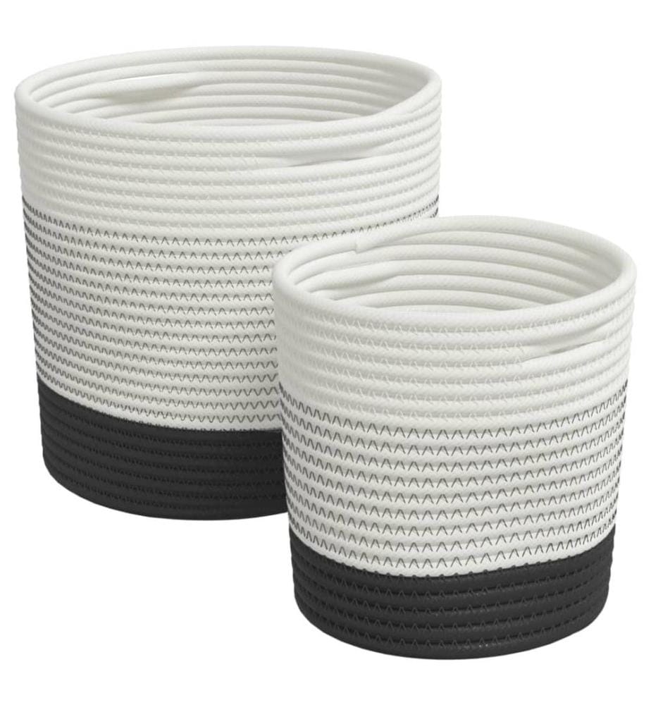 Paniers de rangement 2 pcs blanc et noir coton