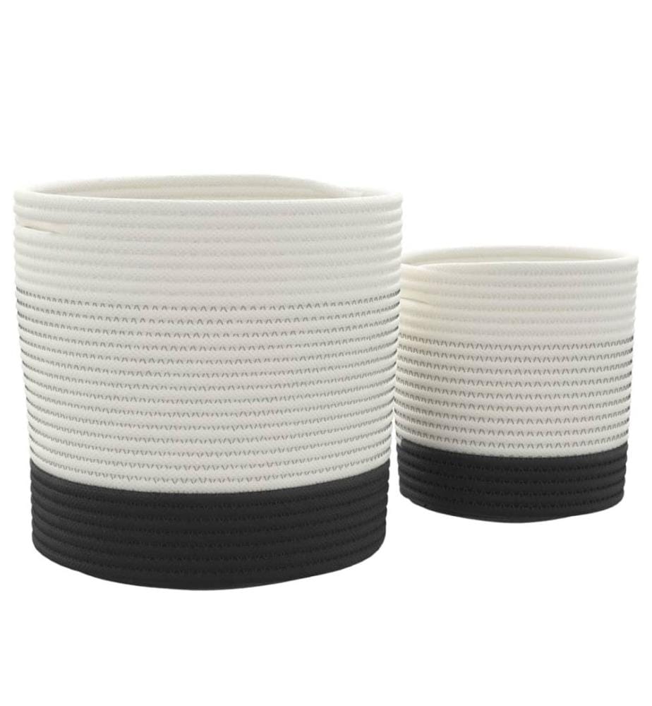Paniers de rangement 2 pcs blanc et noir coton