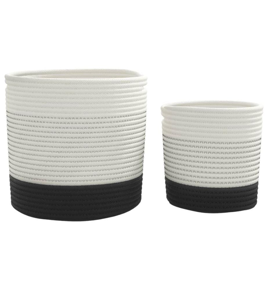 Paniers de rangement 2 pcs blanc et noir coton