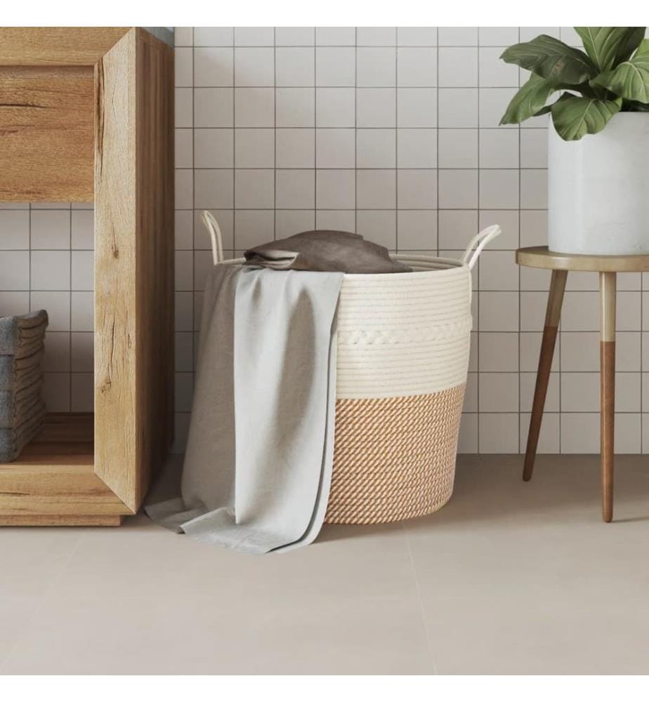 Panier de rangement marron et blanc Ø43x38 cm coton