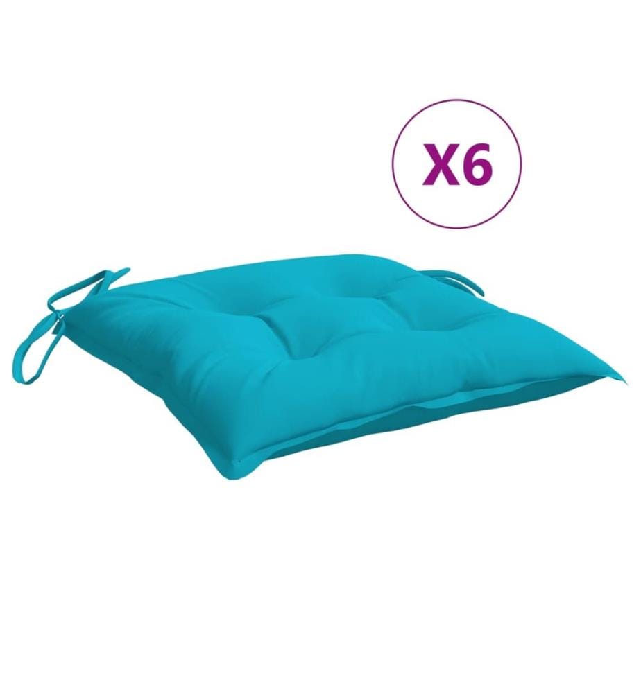 Coussins de chaise lot de 6 turquoise 50x50x7 cm tissu oxford