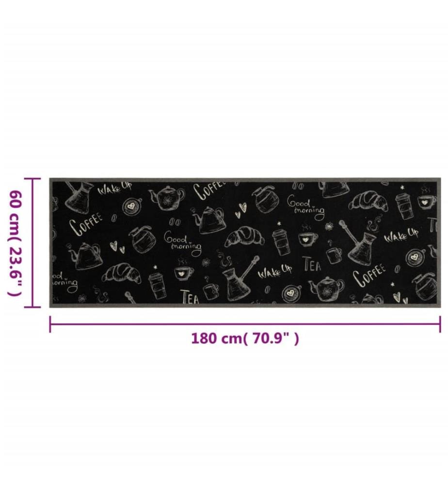 Küchenteppich Waschbar Morgen Schwarz 60x180 cm Samt
