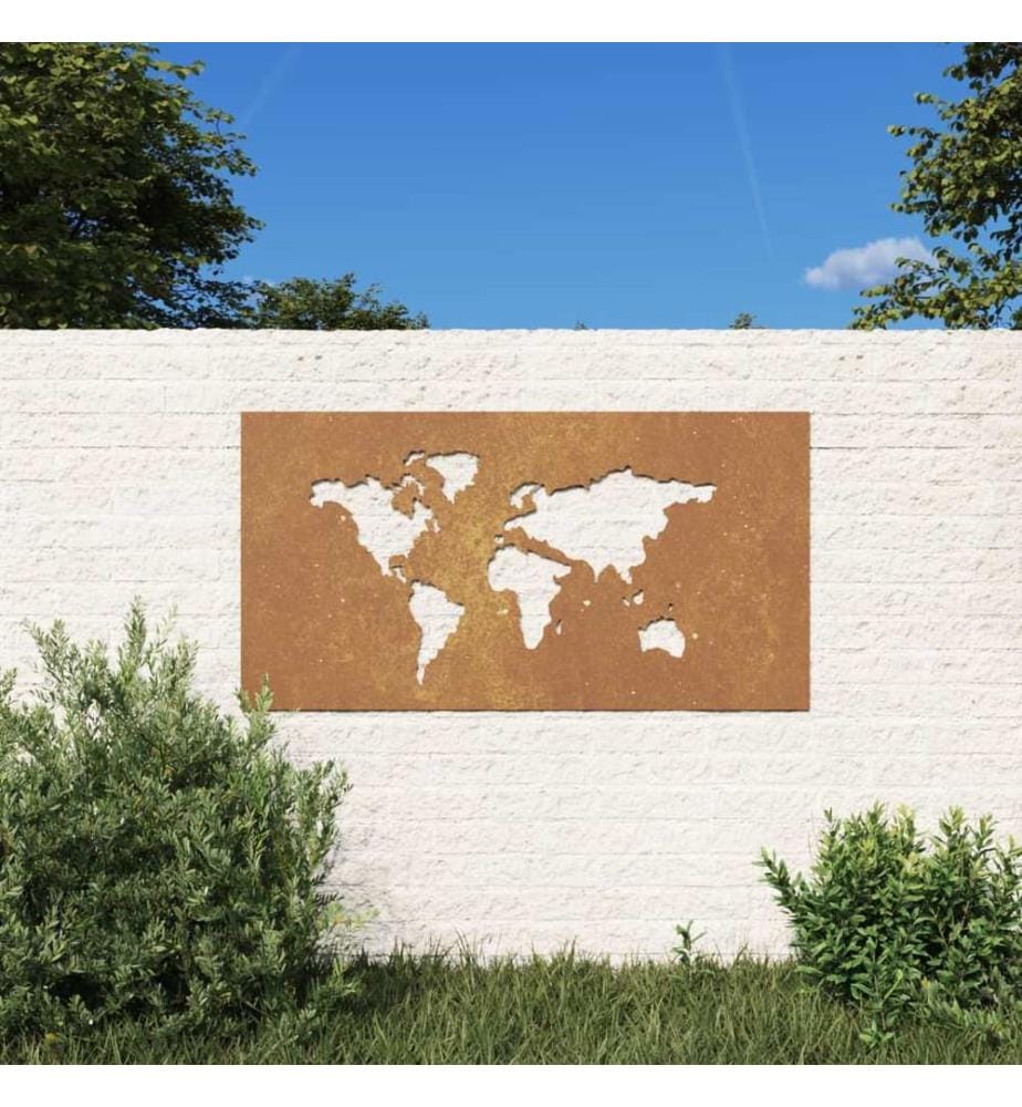 Garten-Wanddeko 105x55 cm Cortenstahl Weltkarten-Design