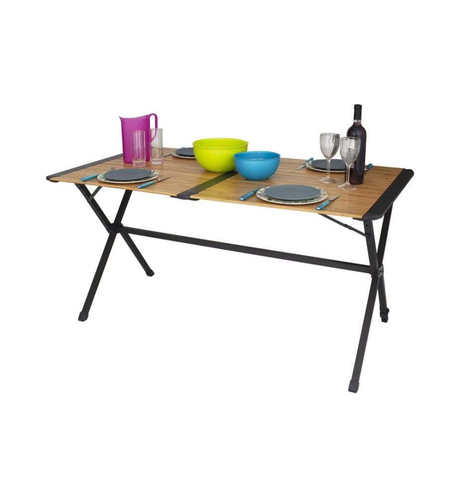 Eurotrail - Table de camping Chambery Bamboo L avec plateau à roulettes