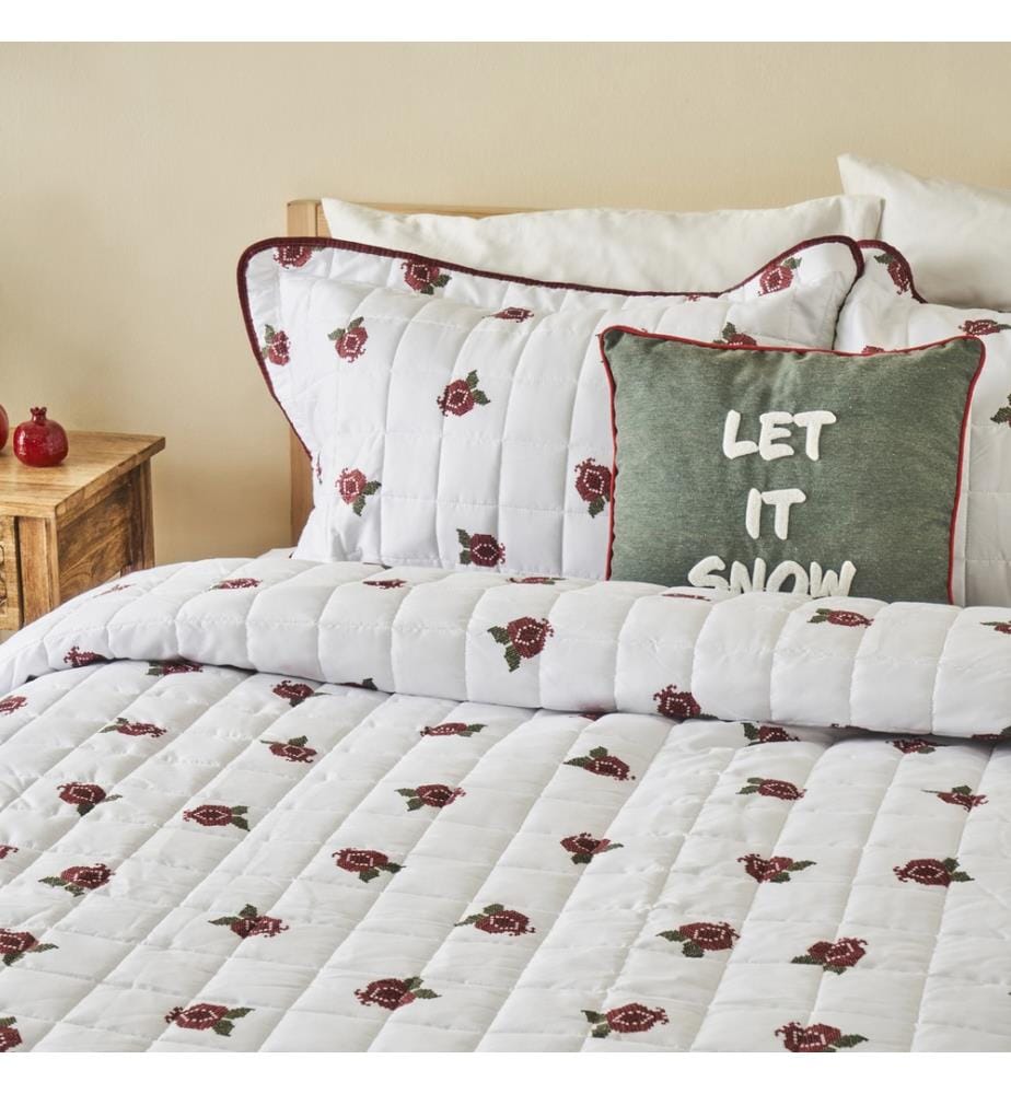 Set couvre-lit double matelassé multi-usages Jolly New Year 240x220 cm - Rouge et blanc